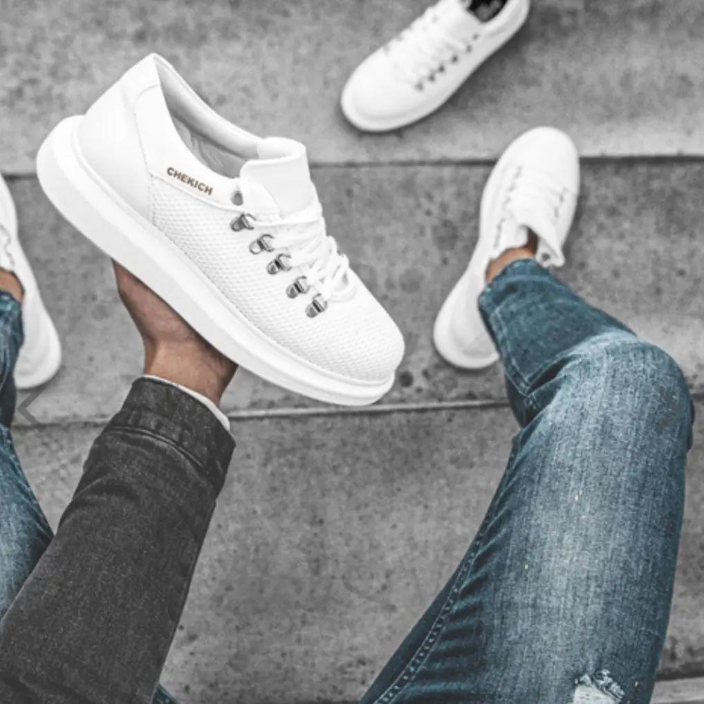 

Chekich Мужская обувь Повседневная обувь Белые шнурки из искусственной кожи Новые тенденции 2023 Лето Вулканизированный материал Свадебная Высокая подошва Дышащая однотонная CH021 39 белый/чёрный