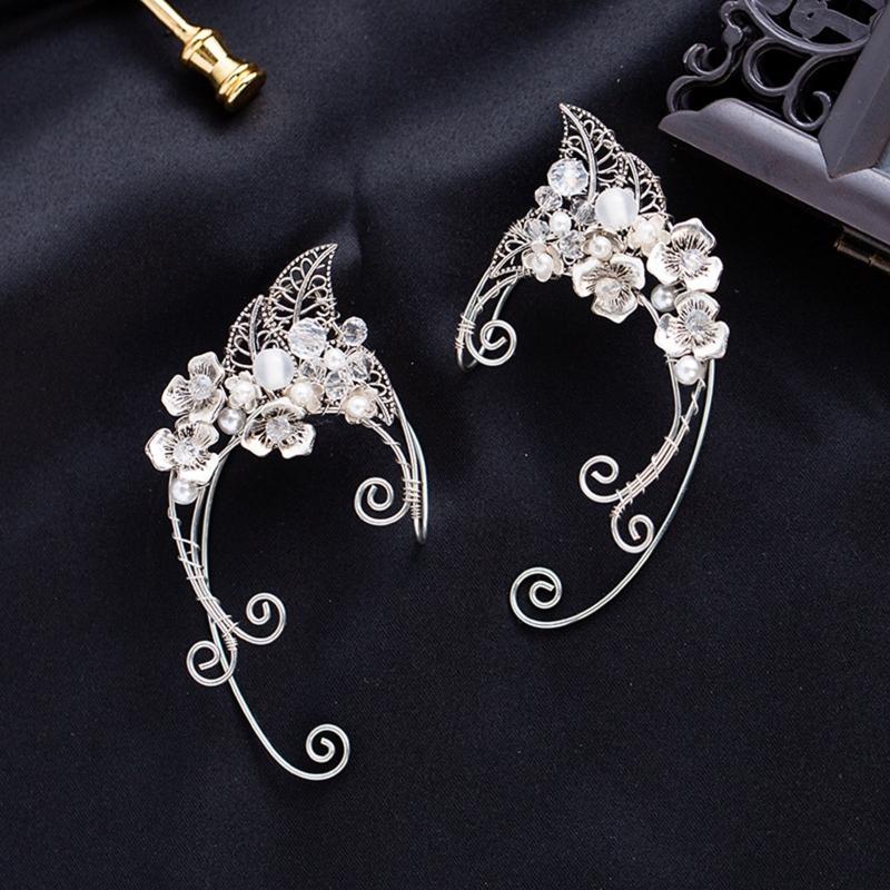 Gothic Elf Earcuffs Non Piercing Cartilage Climber Ear Wrapped Vintage Silver Stud Earrings Punk Hip Hop Earrings Gift