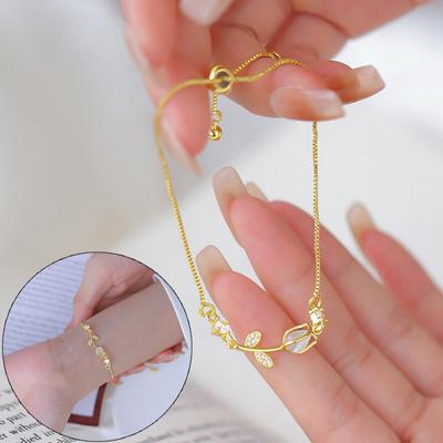 Korean Light Luxury Tulip Flower Bracelet For Women Shiny Zircon Opal Pearl Beaded Rose Adjustable Charm Bracelet Trendy Jewelry