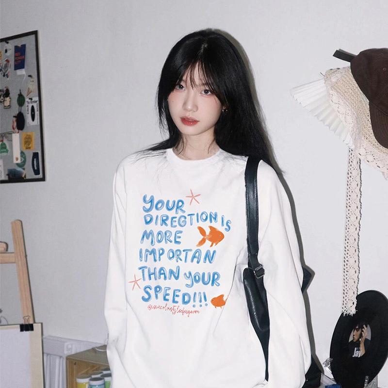 

New Loose White Cotton Long-sleeved T-shirt for Women with Bottoming Shirt Design Niche Autumn Top for Women S