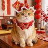 Funny Cartoon Chinese Style Pet Scarf Zodiac Horse Design Adjustable New Year Cat Headwear Elastic Red Cat Collar Photo Prop