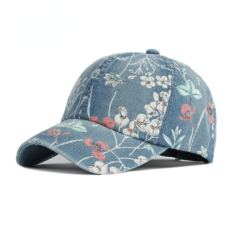 Women Ethnic Floral Denim Baseball Cap Trucker Hat Adjustable Retro Casual
