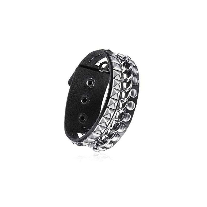Fashion Fashion Punk Street Shooting Nightclub Square Rivet Spike Bracelet Ins Couple Leather Bracelet Bracelet