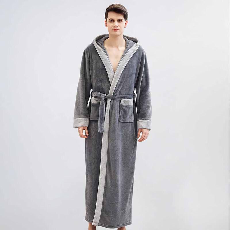 OEING Men's Autumn Winter Hooded Bathrobe