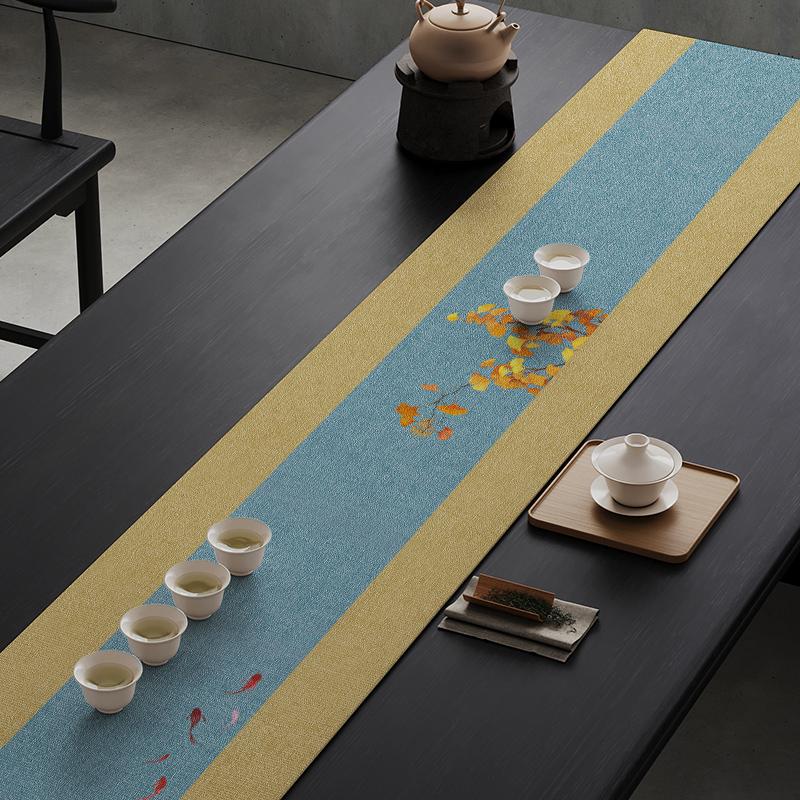 New Chinese Tea Banquet Zen Table Flag Fabric Table Mat Waterproof Tea Tablecloth Tea Table Long Strip Light Luxury High-end