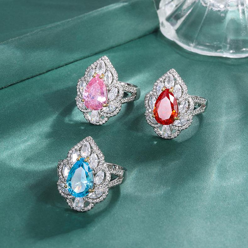 Manufacturer Jewelry Open Ring Cross Border Color Treasure Sea Blue Retro Palace Orange Red Fashion Women's