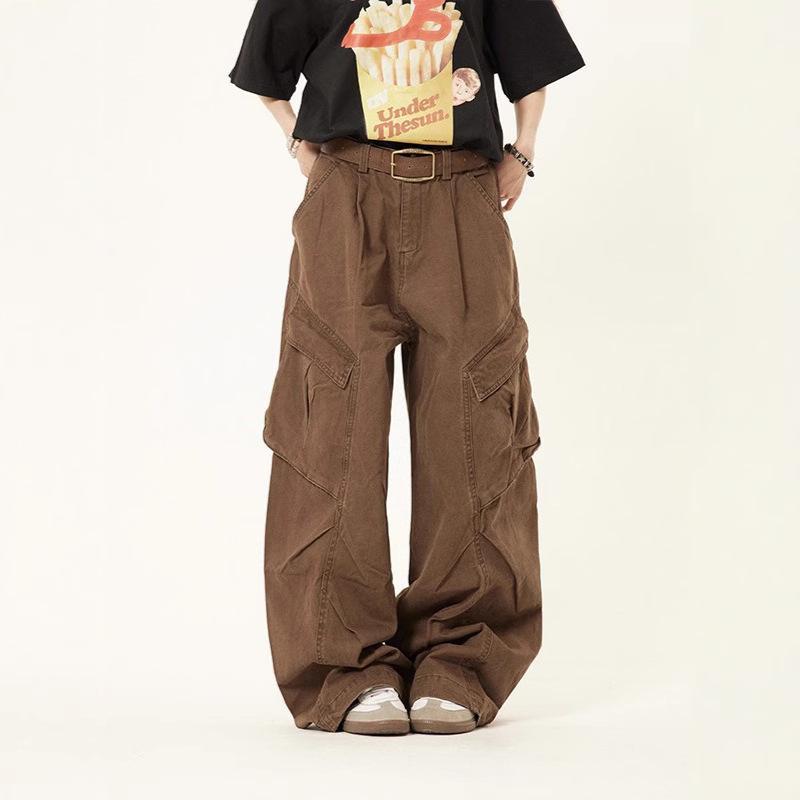 

Unisex Retro Wide Leg Cargo Pants - Hip Hop Casual Multi-Pocket M