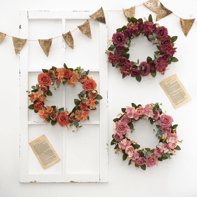 Fall Faux Peony Colors Silk Flower Garland For Festive Wall And Door Decorations