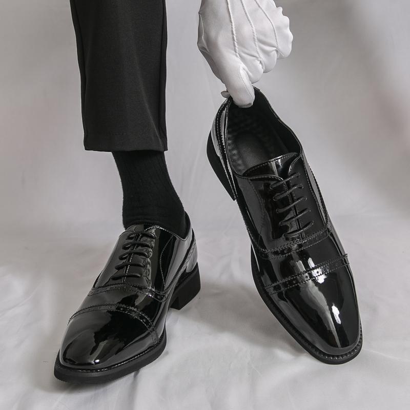 Men Oxfords Dress Brogues Derbys Brown Formal Business Black Patent Leather Shoes Tuxedo Wedding Shoes Over Sized