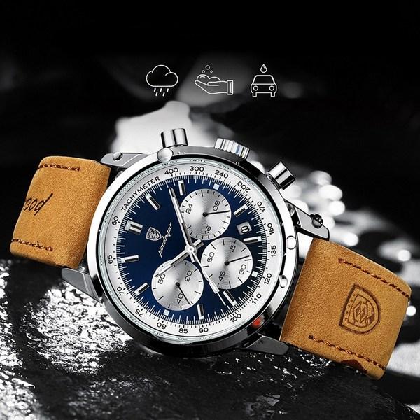 Men's Leather Wrist Watch Multi-Fashion Cowhide Band Chronograph,Korean Popular Watches