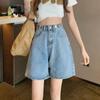 2022 Women's High-Waisted Denim Shorts: Trendy Hong Kong Style Loose-Fit, Mid-Length, Petite, Summer Thin Straight-Leg Shorts