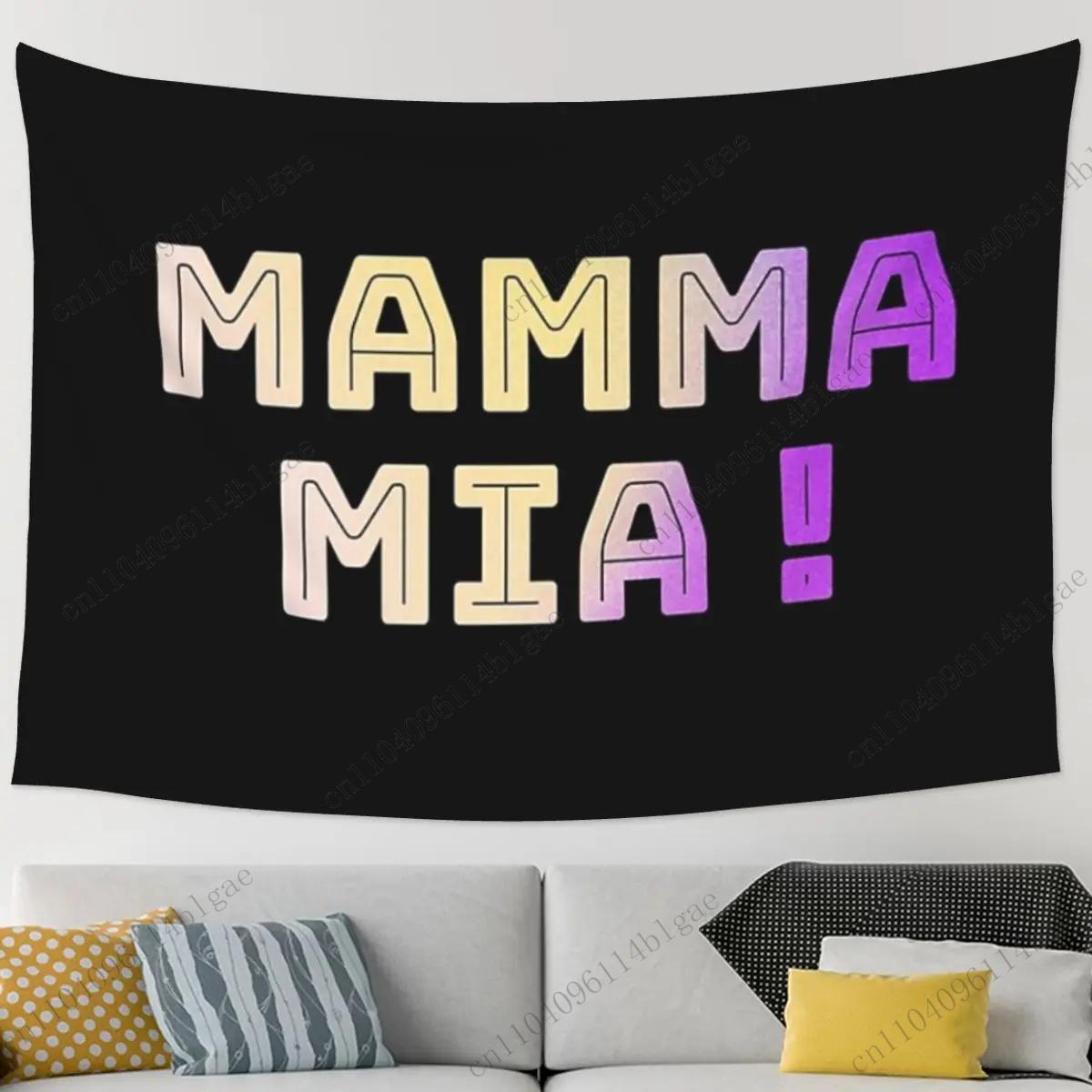 

Trendy MAMMA MIA Black backdrop Bedroom Tapestry Exclamation Home Decor Cloth Black background Slogan Tapestry Text Art Wa 74x94cm(29x37in)