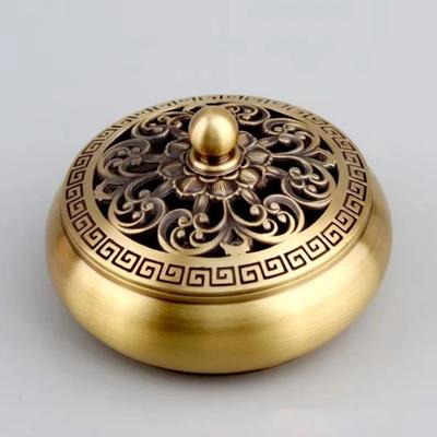 Classical Antique Flat Bottom Incense Burner Pure Copper Household Indoor Decorative Zen Sandalwood Carving Incense Burner