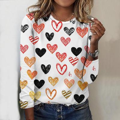 Women Love Heart Print Graphic T Shirt For Women Pink Fashion Long Sleeve Tees Autumn Winter Casual Loose T-Shirts