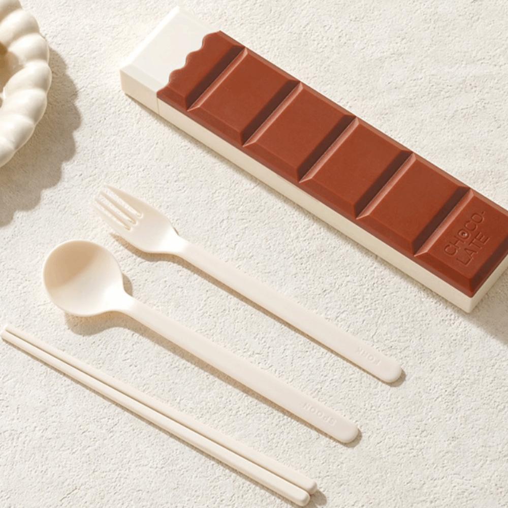Cartoon Chopsticks Spoon Set Plastic Food Grade Chocolate Tableware Set with Box Tableware Set коричневый