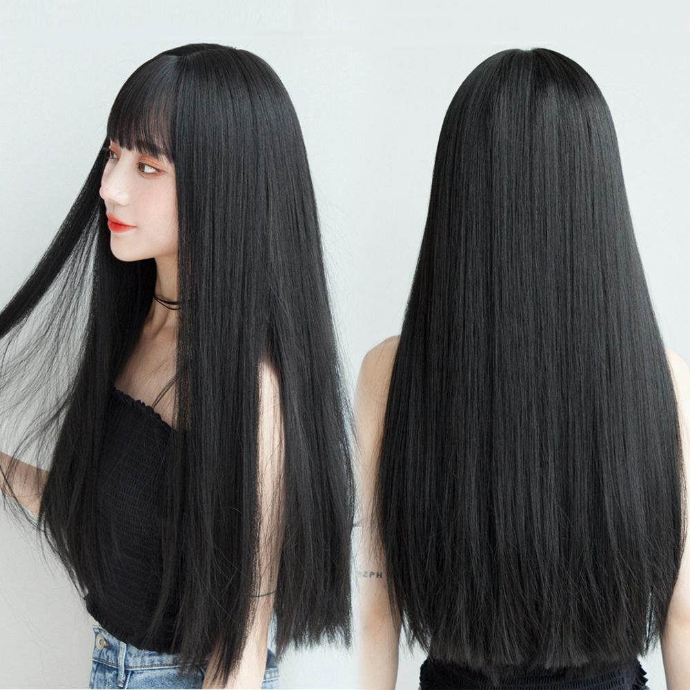Live Stream Popular Long Straight Wig With Full Bangs Heat Resistant Synthetic Hair Face Framing Design for Women