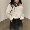 Korean Chic Autumn Winter Niche Elegant Off Shoulder Loose Casual Versatile Cropped Long Sleeve Solid Hoodie Women