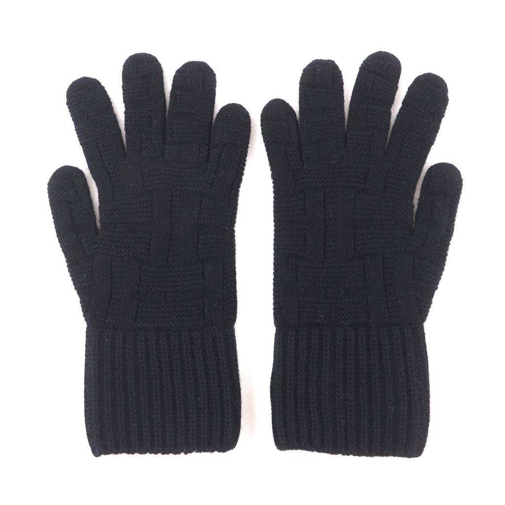 Excellent HERMES Gloves Serie Metal H Design Knit Gloves Black Wool Mens S Used