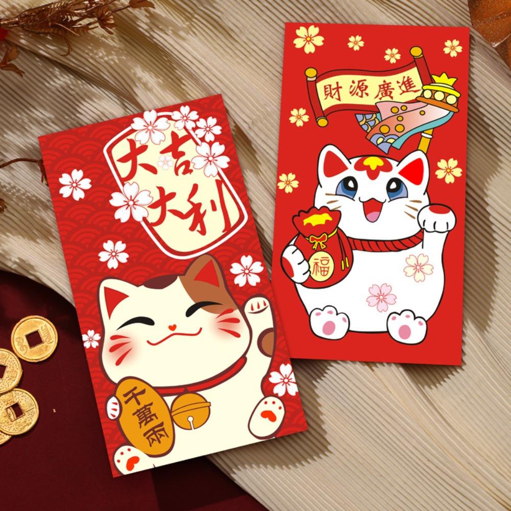 

Thickened Lucky Money Bag Rectangular HongBao Cute Lucky Cat Red Envelope Birthday L-Style E