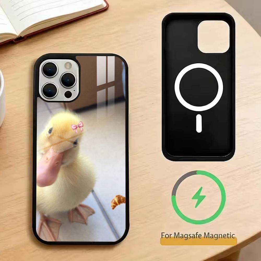 Ins Cute Bow Duck   Phone Case For iPhone17,16,15,14,13,12,11 Plus,Pro Magnetic with Magsafe Wireless Charging