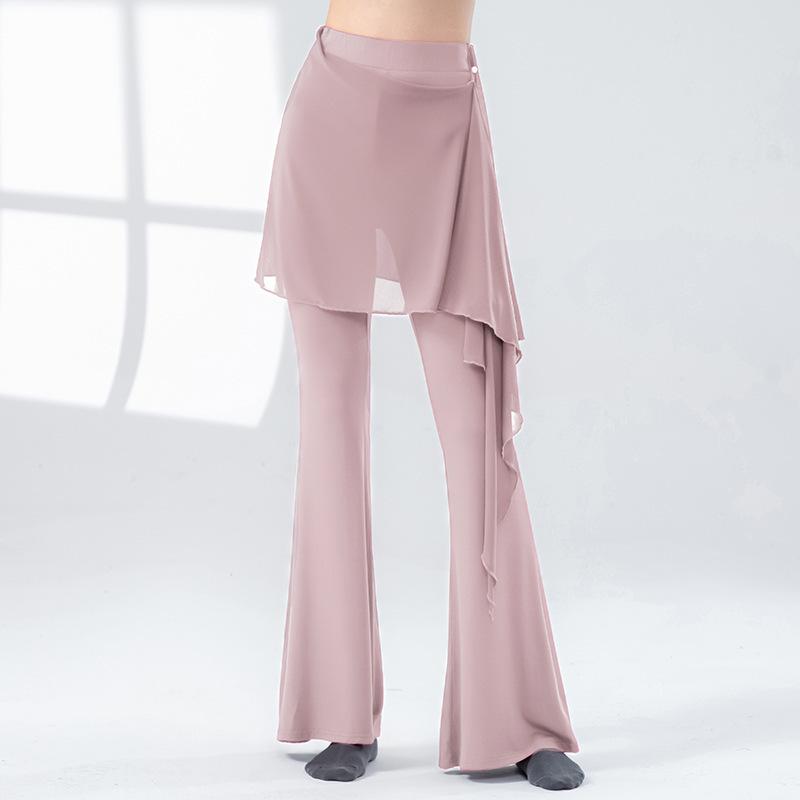 Modern Dance Pant Women Long Microflared Latin Trousers Mesh Wrap Skirt Classical Practice Costume Stage Line Dancewear Female