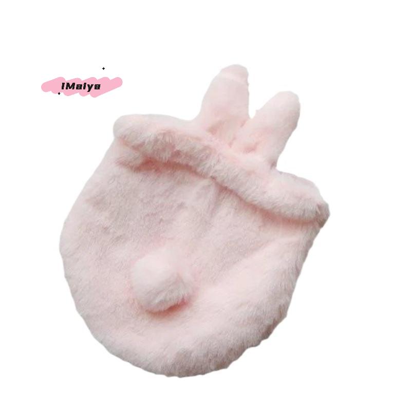 M-1Pcs Pocket Drawstring Bag Cute Bunny Plush Rabbit Ear Pouch With Fluffy Tail-Like Tassel Sweet Kawaii Makeup Bag Accessory