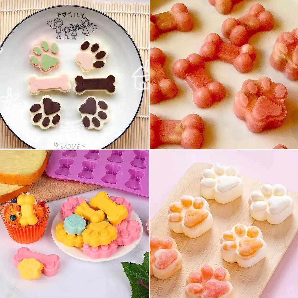 Silicone Molds Puppy Dog Paw and Bone Molds for Baking Chocolate Candy Jelly Dog Treats Ice Cube Bpa Free Moulds