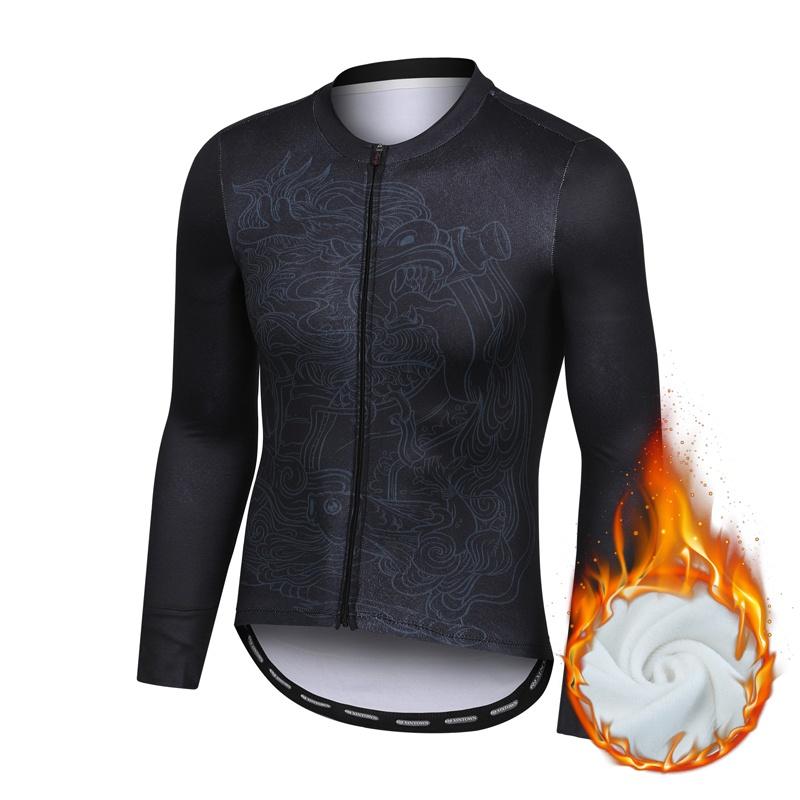 Camisa de ciclismo de lã de inverno com estampa de padrão masculino, roupa de ciclismo, mantenha aquecido, camisa de bicicleta de manga comprida