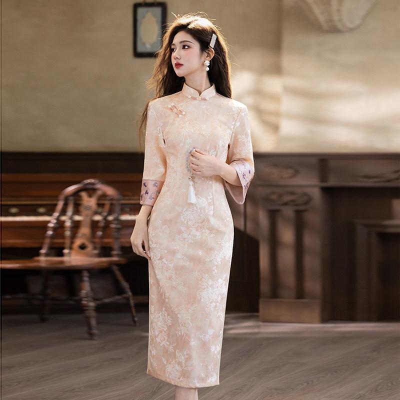 Pink national style new Chinese Suzhou long-sleeved autumn cheongsam improved young 1011 new women's high-end feeling spring and autumn
