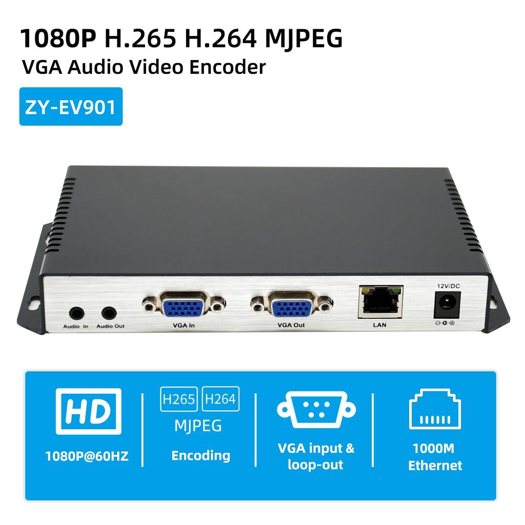 ORIVISION MJPEG VGA Video HD Video and Audio Encoder with VGA GB28181 Support H.265 H.264 1080P@60 Encoder, Loop-Out, HTTP, UTP, RTSP, RTMP, RTMPS,