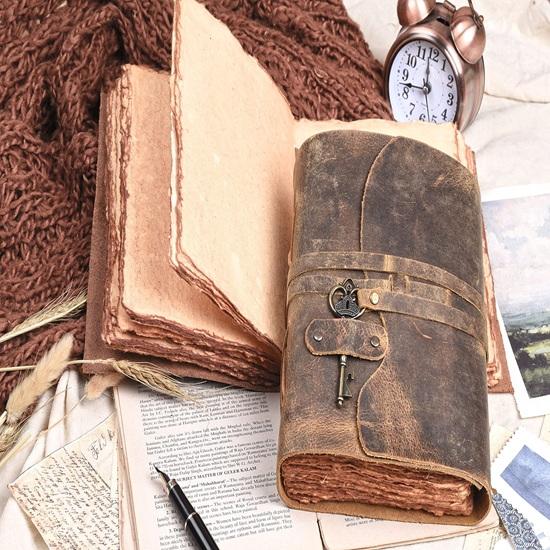 Genuine Leather Diary Handmade Leather Journal Premium Antique Key Closure 200 Handmade Deckle Edge Antique Pages