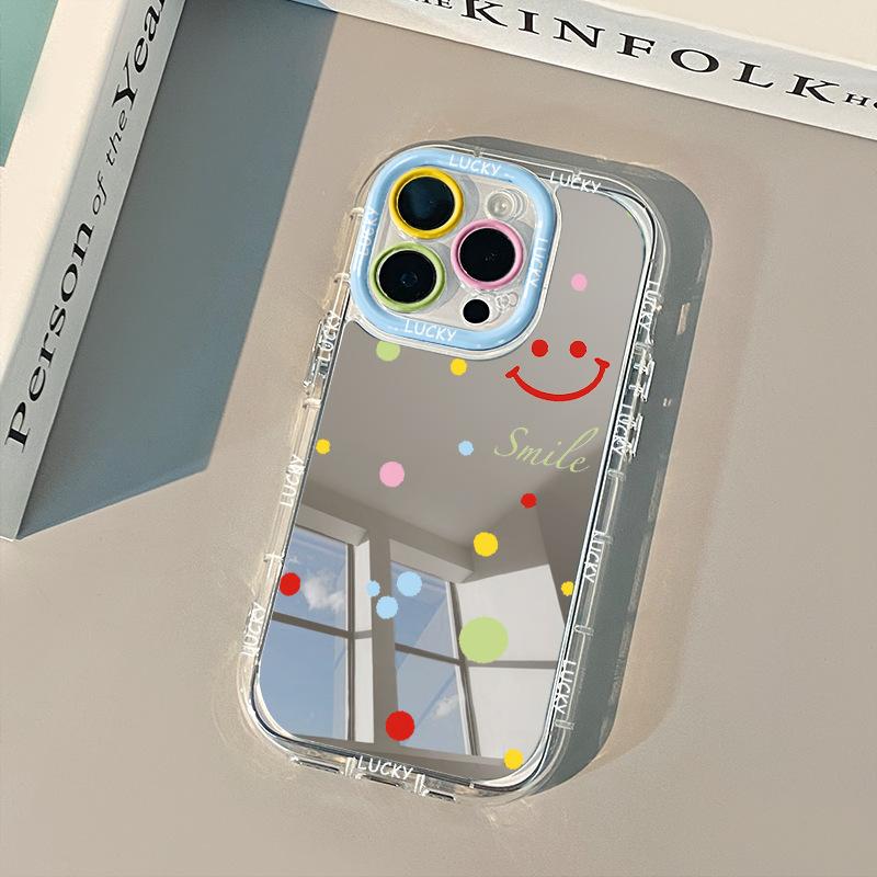 Colorful Polka Dot Smile for IPhone16promax Mobile Phone Case for Apple Mirror Cream All-inclusive 11 Ultra-thin Xs
