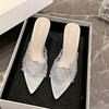 Fashion Women's Stiletto Sandals Summer New Pointy Open Toe Hollow-out Lace Anti-slip Wear-resistant High-heeled Slippers