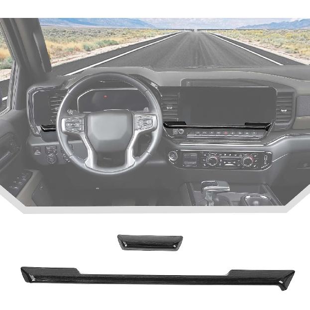 JeCar Black Wood Grain Interior Center Console Dash Panel Trim Cover for 2022 2023 2024 2025 2026 Chevrolet Chevy Silverado