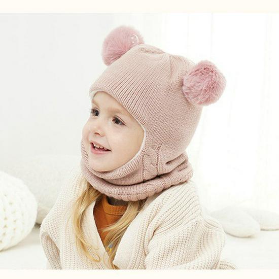 Children’s Fleece-Lined Knit Hat and Scarf with Ear Protection for Winter