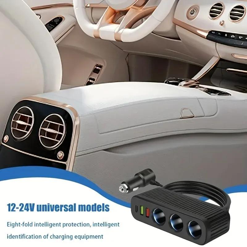 120W USB Car Charger 4-in-1 Multifunctional Socket Cigarette Lighter Quick Charge Power Adapter for iPhone Mobile Phone Charger
