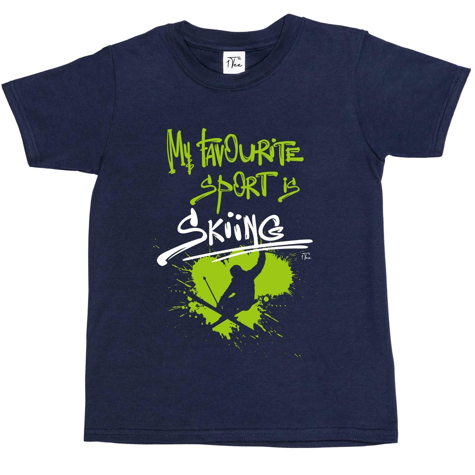 1Tee Kids Boys My Favourite Sport Is Skiing T-Shirt L