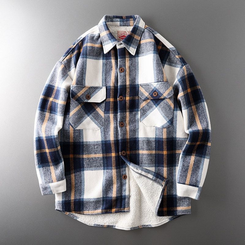 Cashmere Long-Sleeved Export Plaid Shirt Navy blue XL