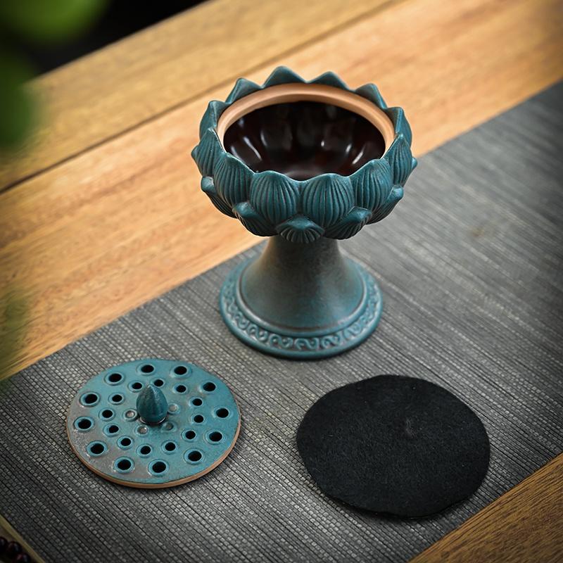 Lotus Lantern Ceramic Incense Burner Antique Style Indoor Coil Incense Burner Creative Lotus Incense Burner