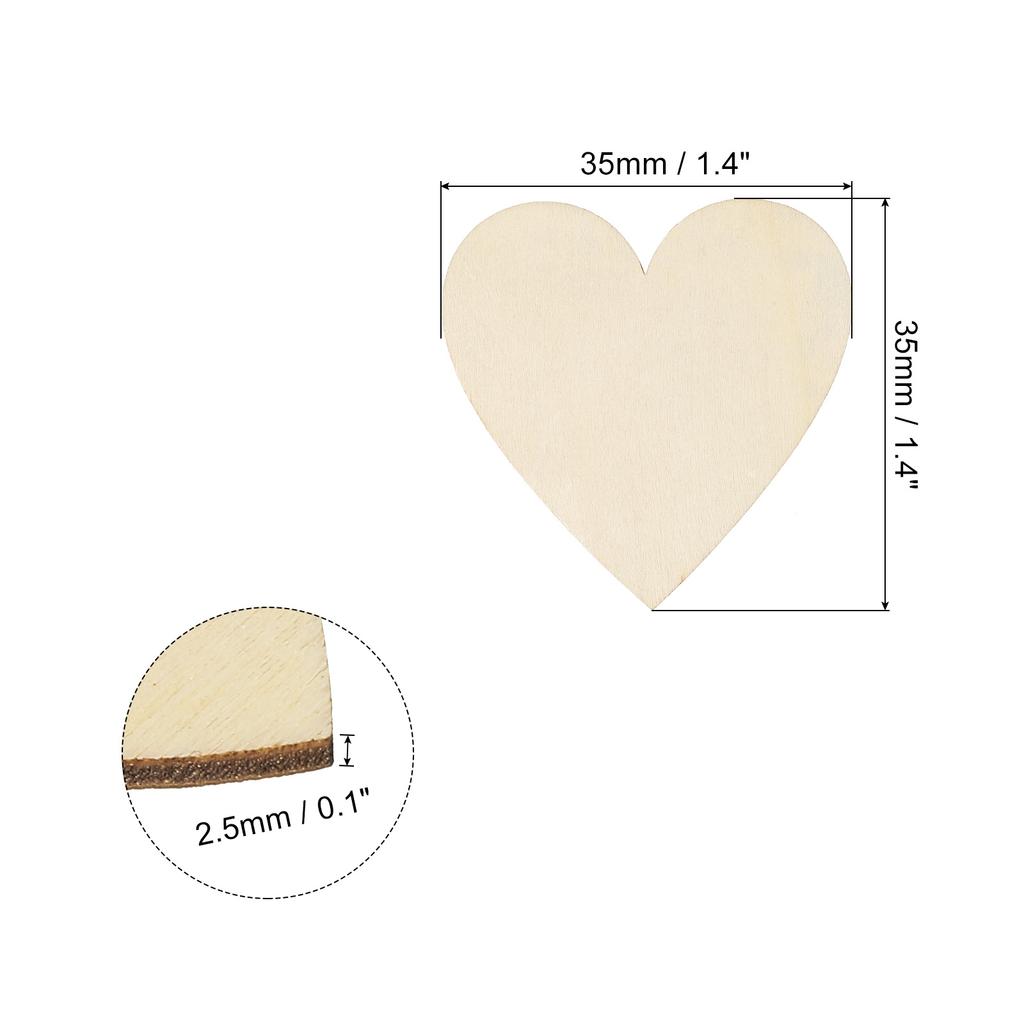 100/200pcs Wooden Hearts Unfinished Wood Hearts Blank Wooden Cutouts Ornaments Natural Wood Pieces for Christmas Party Craft Pro
