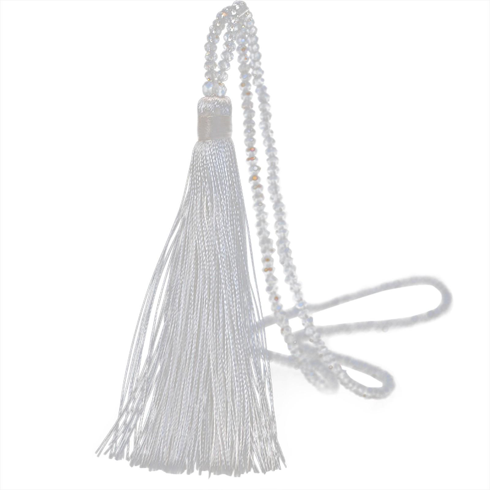 

Women Handmade Color Velvet Thread Pendant Crystal Tassel Sweater Long Necklace білий