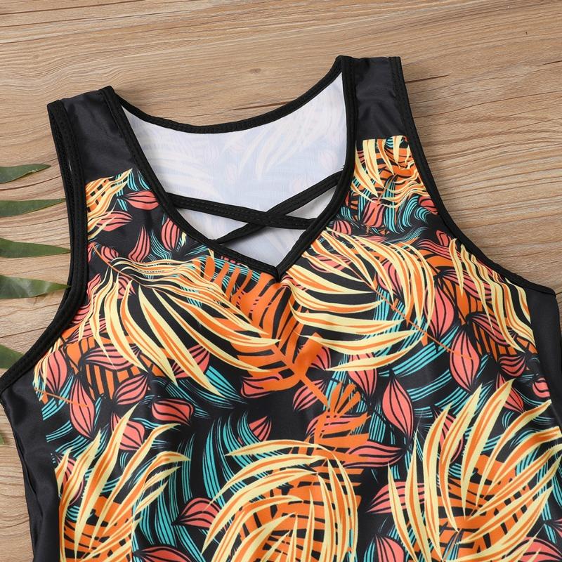 Women's Shoulder Strap Swimsuit Gradient Coconut Tree Print Bikini Tankini Swimsuit