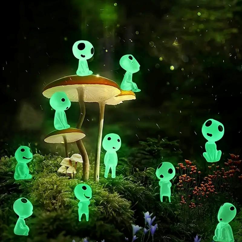 10pcs Renus Glow-in-the-Dark Tree Elves - Luminous Resin Ghost Figures, Miniature Alien Decor for Garden Dollhouse DIY Terrarium