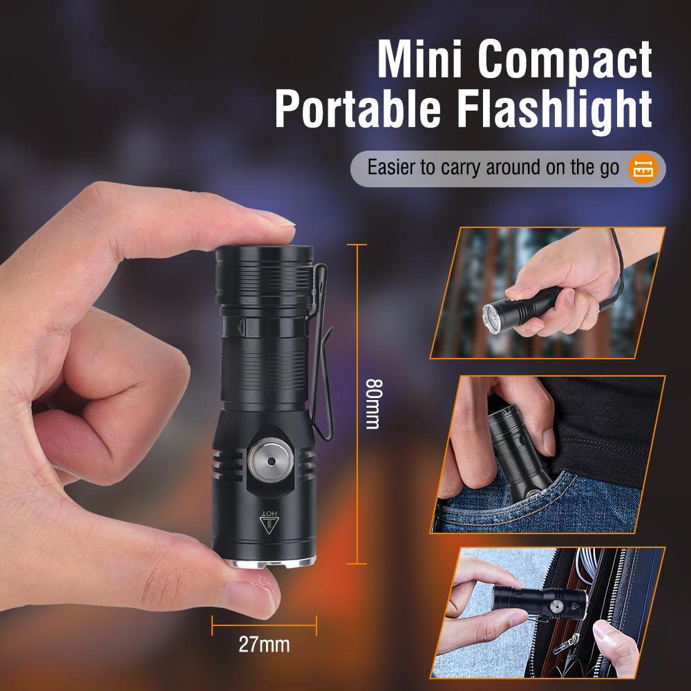 BORUiT LED Flashlight Built-in Battery USB-C Rechargeable Lamp Waterproof Work Fishing Torch Camping Hunting Head Lamp Tiki