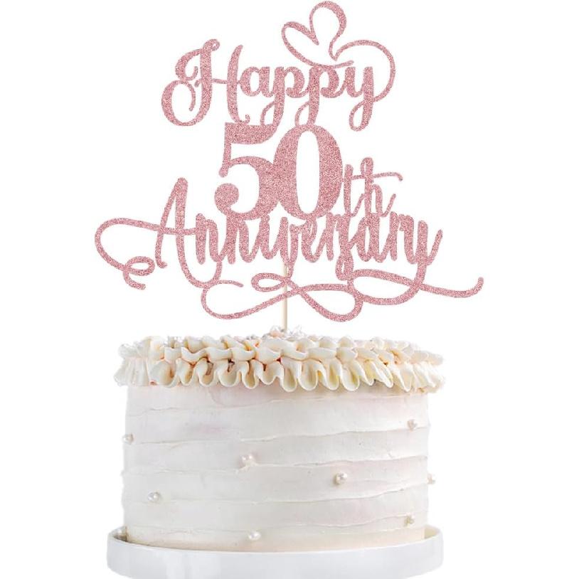 Black Gold Happy 50th Anniversary Cake Toppers- 50 Wedding Anniversary Party Decoration Ideas,Birthday Cake Decorations,50th Anniversary