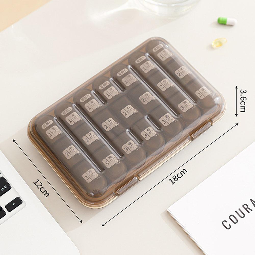 

Moisture-Proof Weekly Pill Box 21 Grids Daily Pill Cases Medicine Storage Box for Home&Travel кавовий