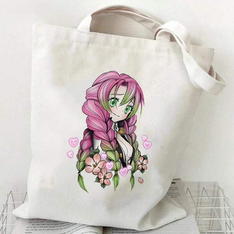 Japan Kanroji Mitsuri Demon Slayer Cartoon Printed Canvas Bag, Student Shoulder Bag/tote Bag for Class 7548
