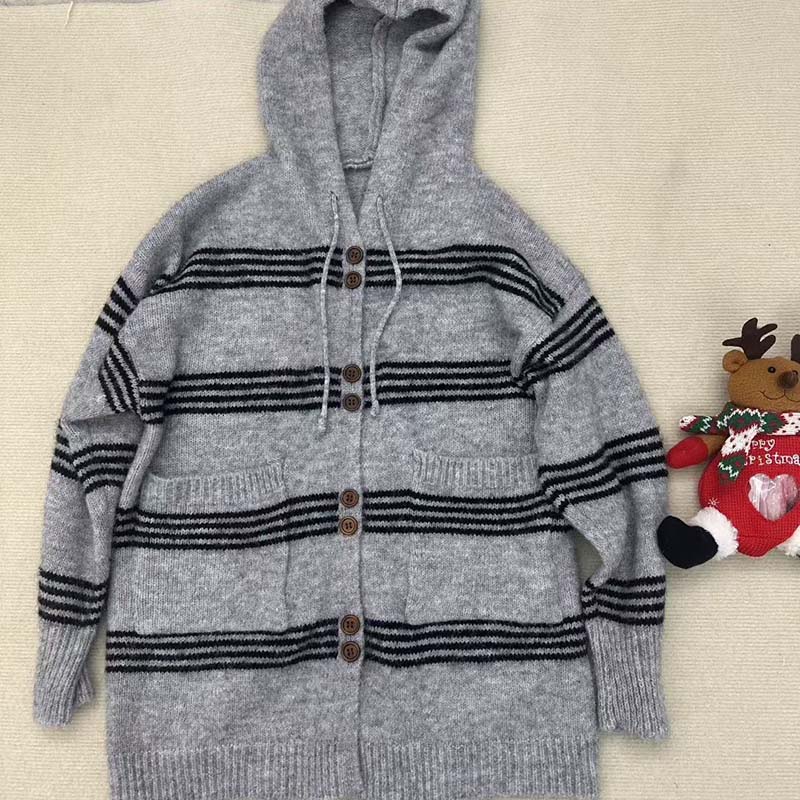 

Свитера Пальто Кардиган для Женщин Осень Зима Большой Размер Винтажный Свободный Длинный Рукав Вязаный Кардиган С Капюшоном Свитера Куртка One Size серый