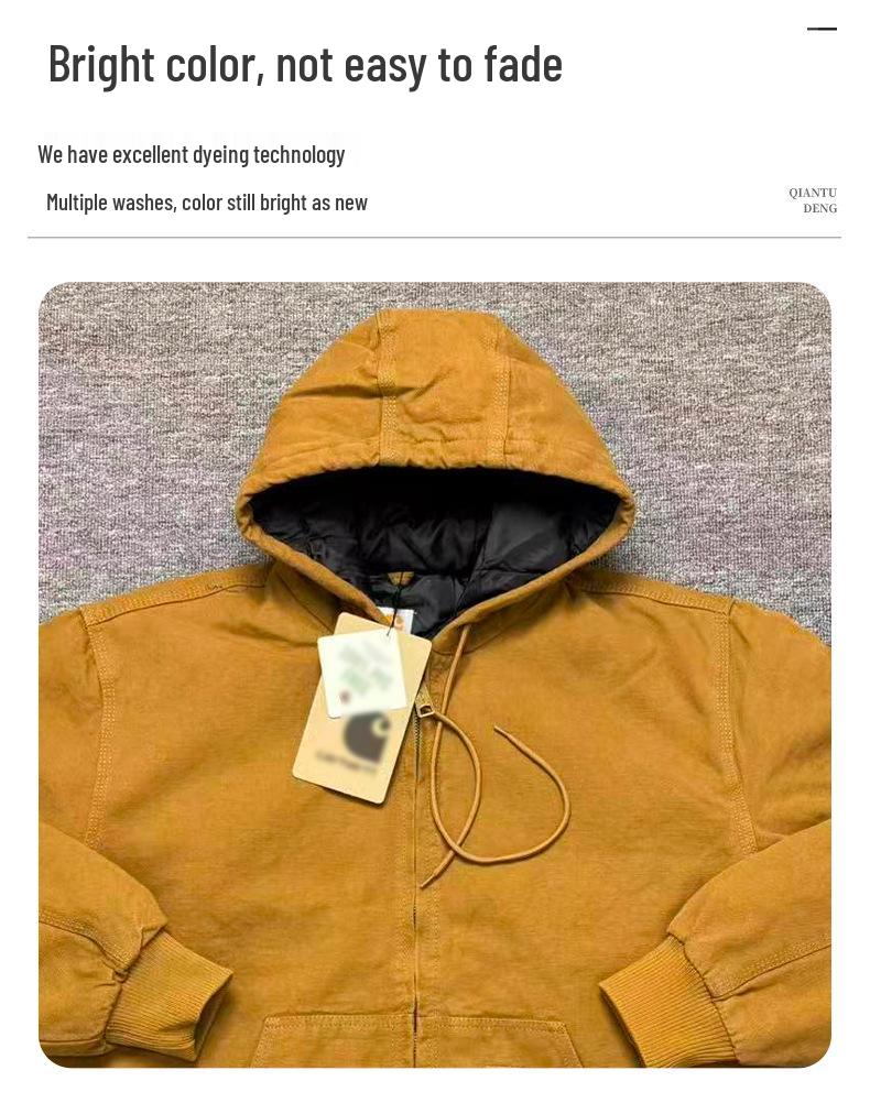 2025 Retro Classic Washed Distressed Cotton Jacket - Spring/Autumn Hooded Padded Top.