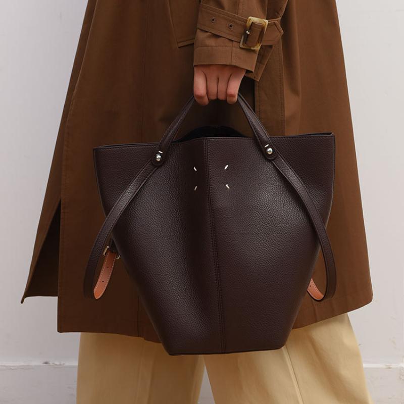 2025 New Fashion Margiela Portable Bucket Bag High-end Lychee Pattern Large Capacity Women's Basket Bag Autumn Winter Trendy PU Leather Big Tote Bag